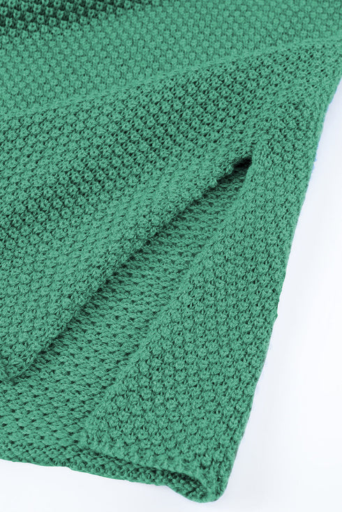Henley Button Placket Side Slit Drop Shoulder Pullover Knit Sweater